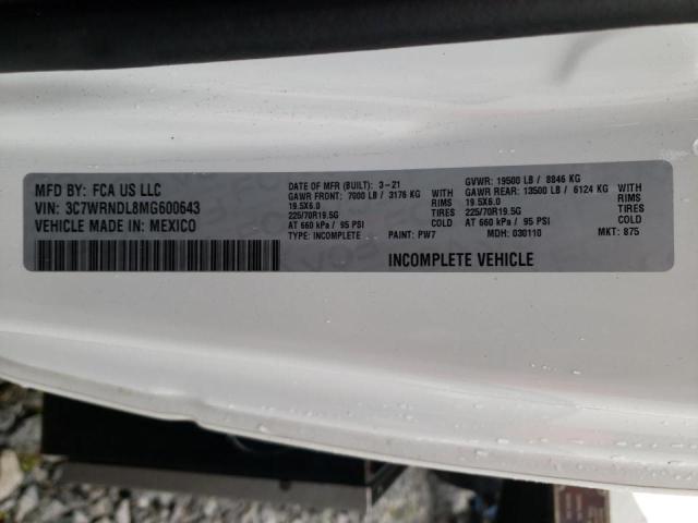 3C7WRNDL8MG600643 - 2021 RAM 5500 WHITE photo 10