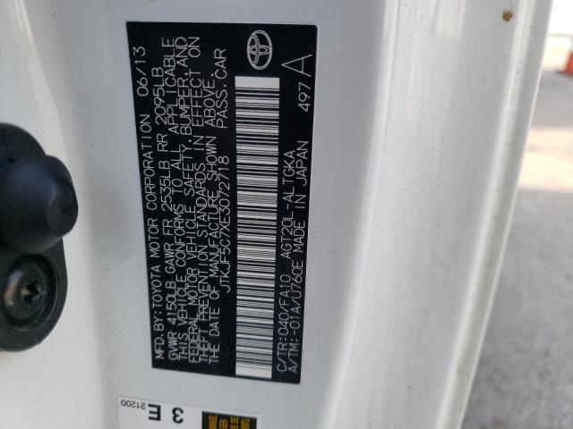 JTKJF5C7XE3072718 - 2014 TOYOTA SCION TC თეთრი ფოტო 10