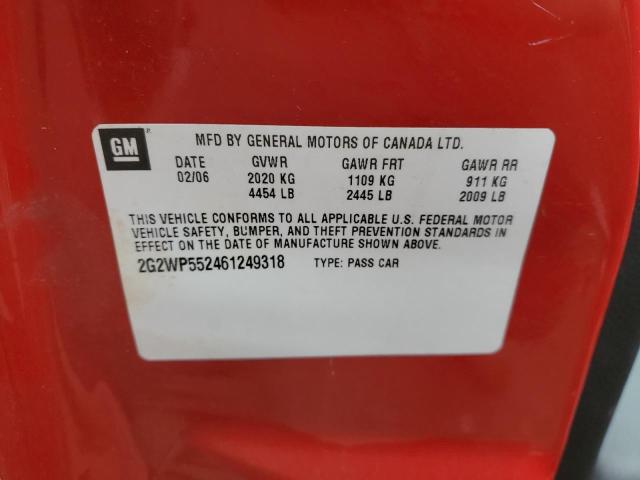 2G2WP552461249318 - 2006 PONTIAC GRAND PRIX წითელი ფოტო 10