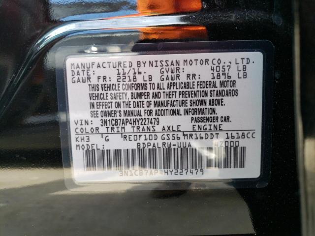 3N1CB7AP4HY227479 - 2017 NISSAN SENTRA SR BLACK photo 10