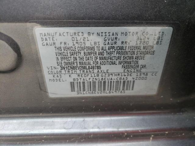 3N1CN8EV2ML849785 - 2021 NISSAN VERSA SV GRAY photo 10