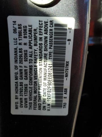 19XFB2F90EE061241 - 2014 HONDA CIVIC EXL 灰色 照片 10