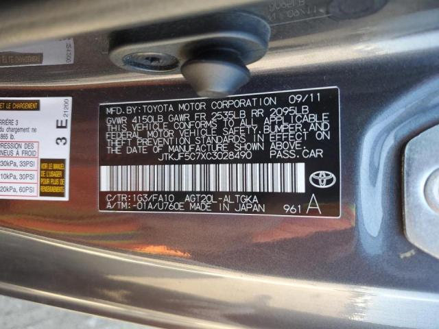 JTKJF5C7XC3028490 - 2012 TOYOTA SCION TC 灰色 照片 10