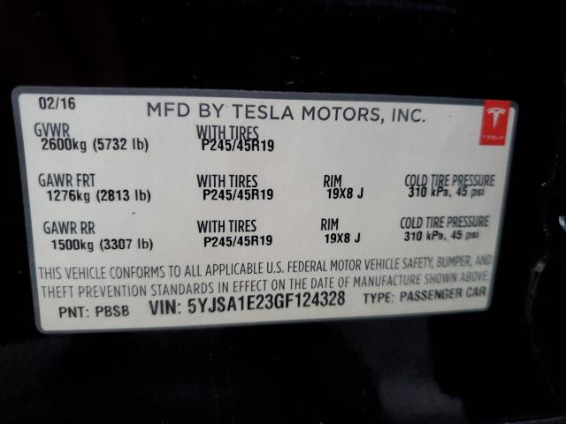 5YJSA1E23GF124328 - 2016 TESLA MODEL S Սև լուսանկար 10