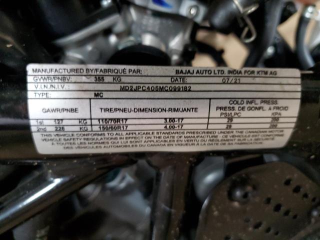 MD2JPC405MC099182 - 2021 KTM 200 DUKE TWO TONE photo 10