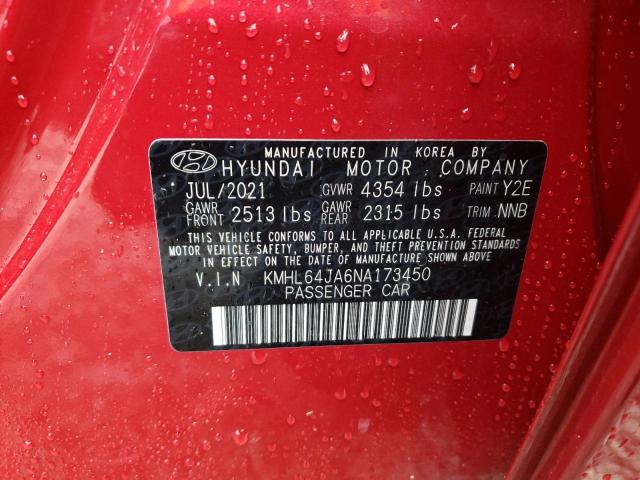 KMHL64JA6NA173450 - 2022 HYUNDAI SONATA SEL RED photo 10