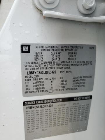 LRBFXCSA3LD065420 - 2020 BUICK ENVISION E WHITE photo 10