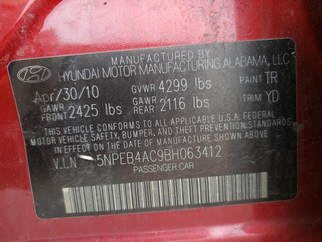 5NPEB4AC9BH063412 - 2011 HYUNDAI SONATA GLS RED photo 10