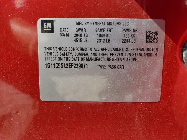 1G11C5SL2EF239871 - 2014 CHEVROLET MALIBU 1LT 红色 照片 10