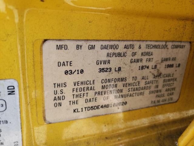 KL1TD5DE4AB108820 - 2010 CHEVROLET AVEO LS 黄色 照片 10