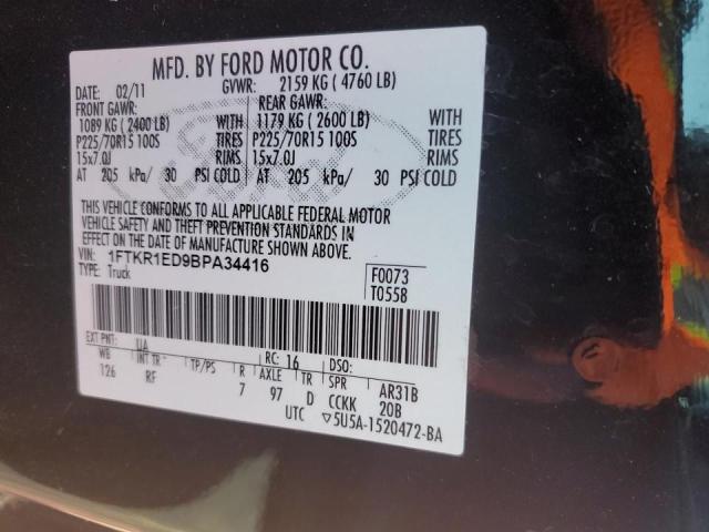 1FTKR1ED9BPA34416 - 2011 FORD RANGER SUP BLACK photo 10