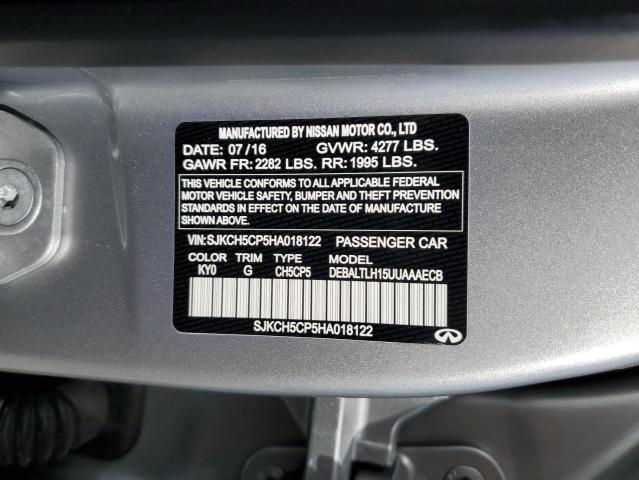 SJKCH5CP5HA018122 - 2017 INFINITI QX30 BASE SILVER photo 10