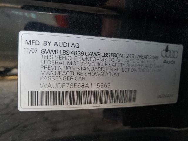 WAUDF78E68A115567 - 2008 AUDI A4 2.0T QU BLACK photo 10