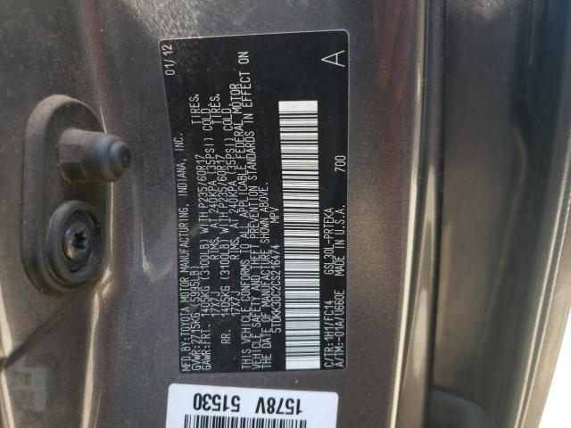 5TDKK3DC2CS216474 - 2012 TOYOTA SIENNA LE GRAY photo 10