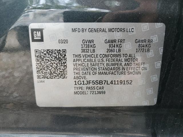 1G1JF5SB7L4119152 - 2020 CHEVROLET SONIC PREM GRAY photo 10