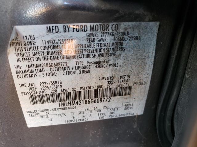 1MEHM42186G608772 - 2006 MERCURY MONTEGO PR ნაცრისფერი ფოტო 10