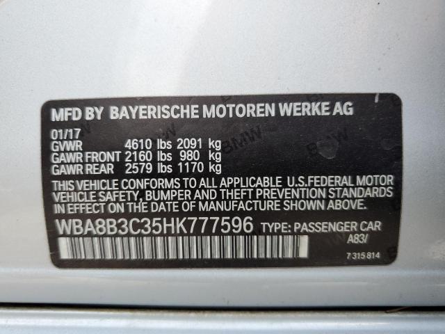 WBA8B3C35HK777596 - 2017 BMW 340 I SILVER photo 10