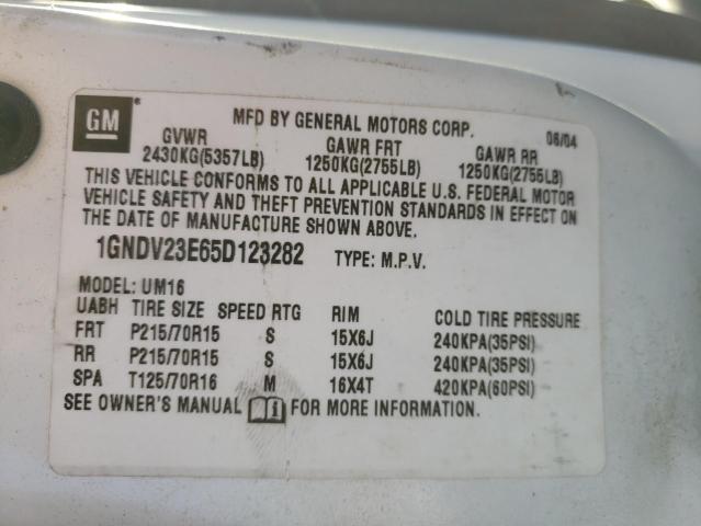 1GNDV23E65D123282 - 2005 CHEVROLET VENTURE LS WHITE photo 10