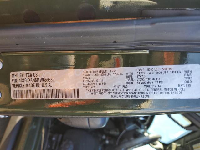 1C4GJXAN6MW659380 - 2021 JEEP WRANGLER S GREEN photo 10