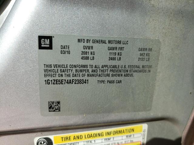 1G1ZE5E74AF238341 - 2010 CHEVROLET MALIBU LTZ ვერცხლისფერი ფოტო 10