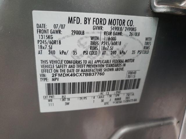 2FMDK49CX7BB37760 - 2007 FORD EDGE SEL P SILVER photo 10