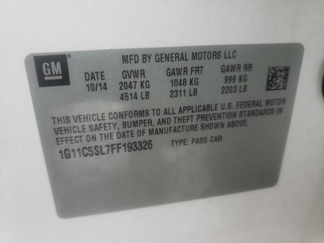 1G11C5SL7FF193326 - 2015 CHEVROLET MALIBU 1LT Ақ фото 10