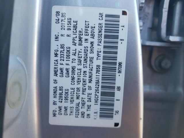 1HGCP26428A117858 - 2008 HONDA ACCORD LXP SILVER photo 10