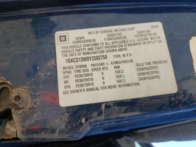 1GKCS13W8Y2382750 - 2000 GMC JIMMY BLUE photo 10