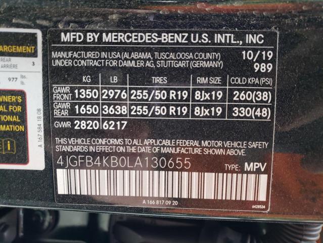 4JGFB4KB0LA130655 - 2020 MERCEDES-BENZ GLE 350 4M BLACK photo 10