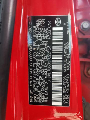 JTDKDTB38C1022154 - 2012 TOYOTA PRIUS C RED photo 10