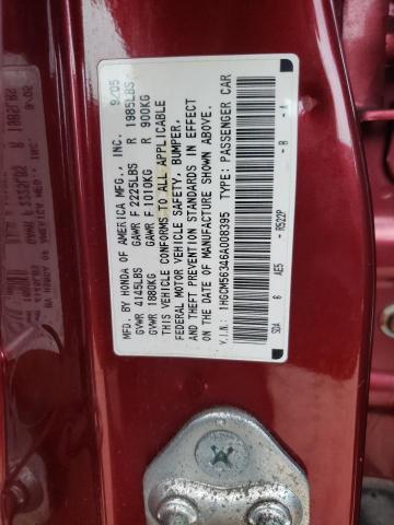 1HGCM56346A008395 - 2006 HONDA ACCORD SE RED photo 10