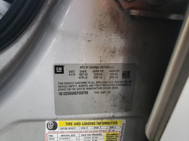 1G1ZC5EU8CF259708 - 2012 CHEVROLET MALIBU 1LT 银色 照片 10