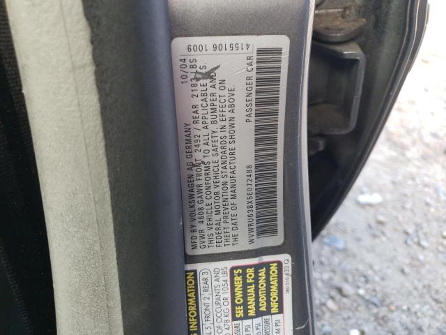 WVWRU63BX5E072488 - 2005 VOLKSWAGEN PASSAT GLX Boz foto 10