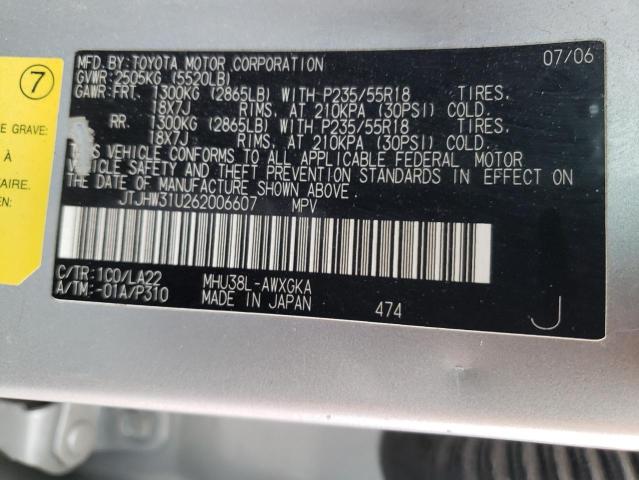 JTJHW31U262006607 - 2006 LEXUS RX 400 SILVER photo 10