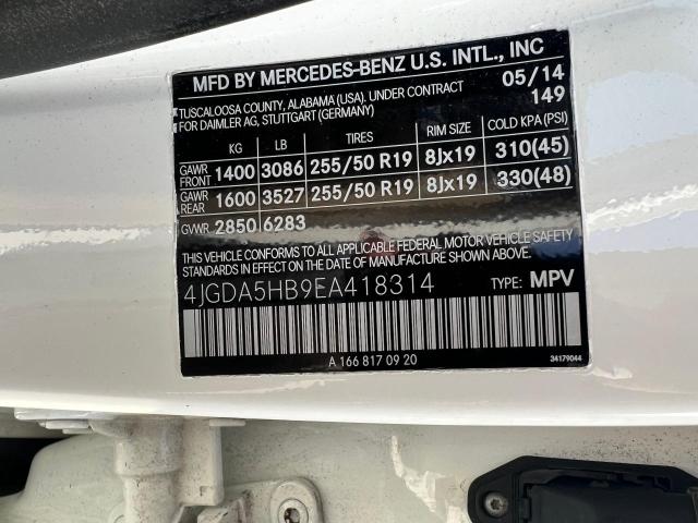 4JGDA5HB9EA418314 - 2014 MERCEDES-BENZ ML 350 4MA WHITE photo 10