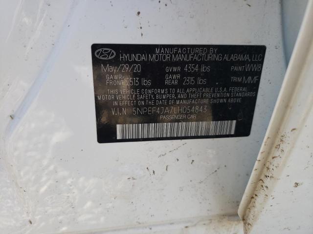 5NPEF4JA7LH054843 - 2020 HYUNDAI SONATA SEL WHITE photo 10