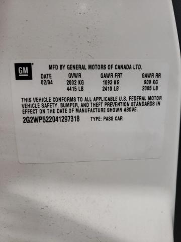 2G2WP522041297318 - 2004 PONTIAC GRAND PRIX თეთრი ფოტო 10