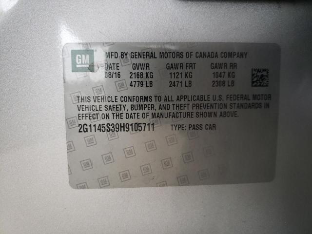 2G1145S39H9105711 - 2017 CHEVROLET IMPALA PRE ვერცხლისფერი ფოტო 10