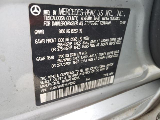 4JGAB54E7YA173260 - 2000 MERCEDES-BENZ ML 320 SILVER photo 12