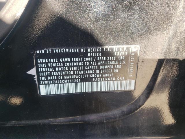 3VW1K7AJ3CM361204 - 2012 VOLKSWAGEN JETTA BASE أسود صورة 10