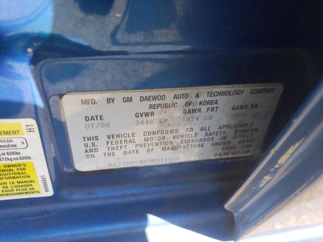 KL1TD66E69B341810 - 2009 CHEVROLET AVEO LS 蓝色 照片 10