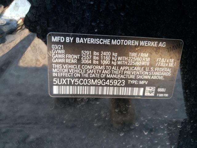 5UXTY5C03M9G45923 - 2021 BMW X3 XDRIVE3 BLACK photo 10