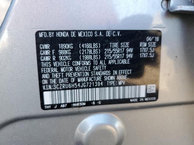 3CZRU6H54JG721394 - 2018 HONDA HR-V EX SILVER photo 10