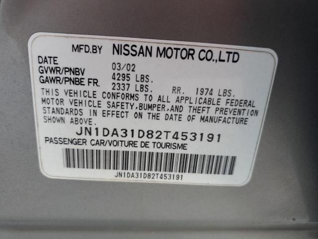 JN1DA31D82T453191 - 2002 NISSAN MAXIMA GLE SILVER photo 10