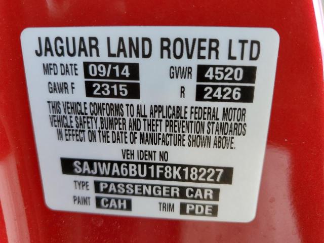 SAJWA6BU1F8K18227 - 2015 JAGUAR F-TYPE S RED photo 10