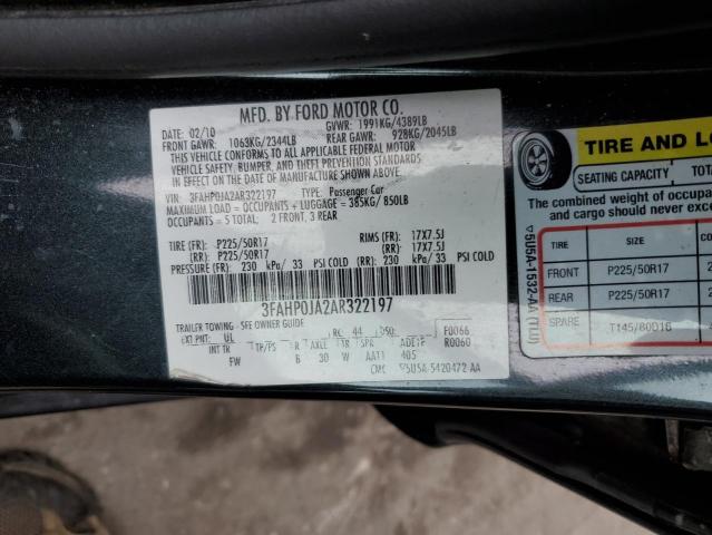 3FAHP0JA2AR322197 - 2010 FORD FUSION SEL CHARCOAL photo 10