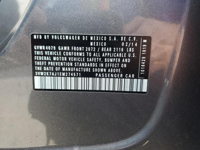 3VW2K7AJ1EM274571 - 2014 VOLKSWAGEN JETTA BASE GRAY photo 10