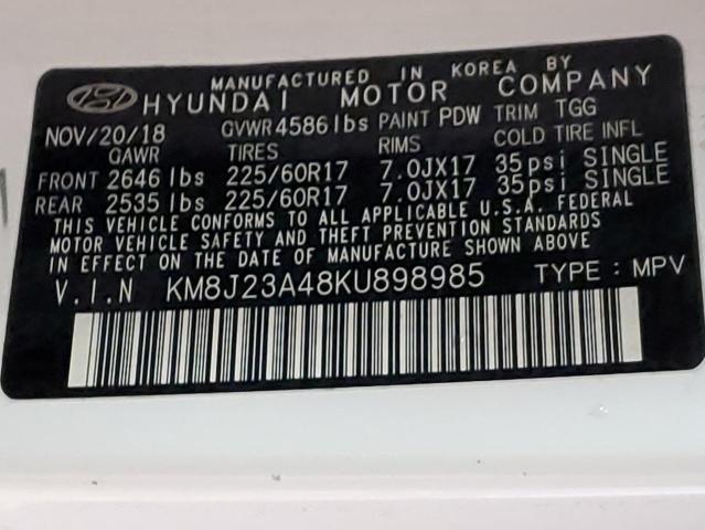 KM8J23A48KU898985 - 2019 HYUNDAI TUCSON SE WHITE photo 10