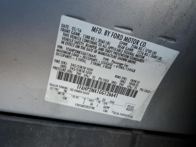 1FAHP2MK1GG126641 - 2016 FORD TAURUS POL SILVER photo 10