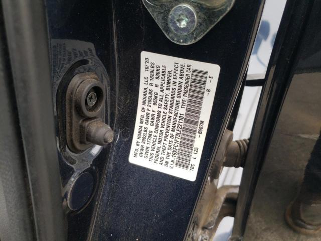 19XFC1F73LE221101 - 2020 HONDA CIVIC EXL 蓝色 照片 10